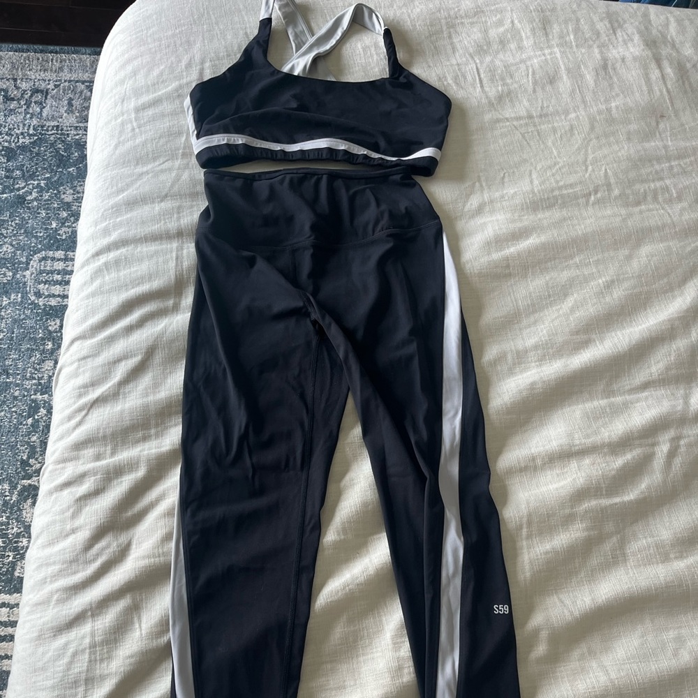 Splits59 Purple and White Sports Bra and Leggings Set